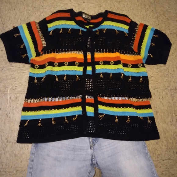 Vintage Berek Beaded Crochet Boho Aztec Cardigan, XL - Picture 16 of 16